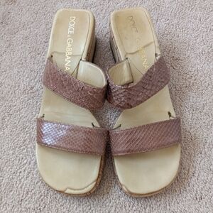 DOLCE & GABBANA Pitone Lucido brown leather womens vintage sandals size 37 US 7M